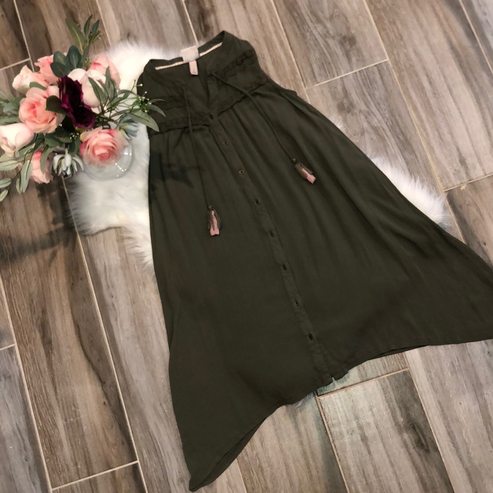 Knox Rose Boho Olive Green Embroidered Dress Sz S